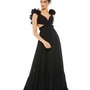 Mac Duggal Ruffle Tiered Cut-Out Chiffon Gown